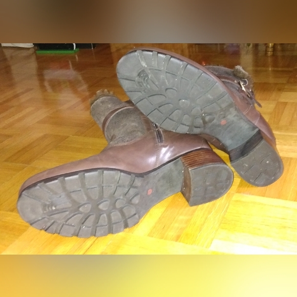 Blondie Mid Calf Womens Brown Leather Boots with real sheep Fur Lining - Picture 4 of 8